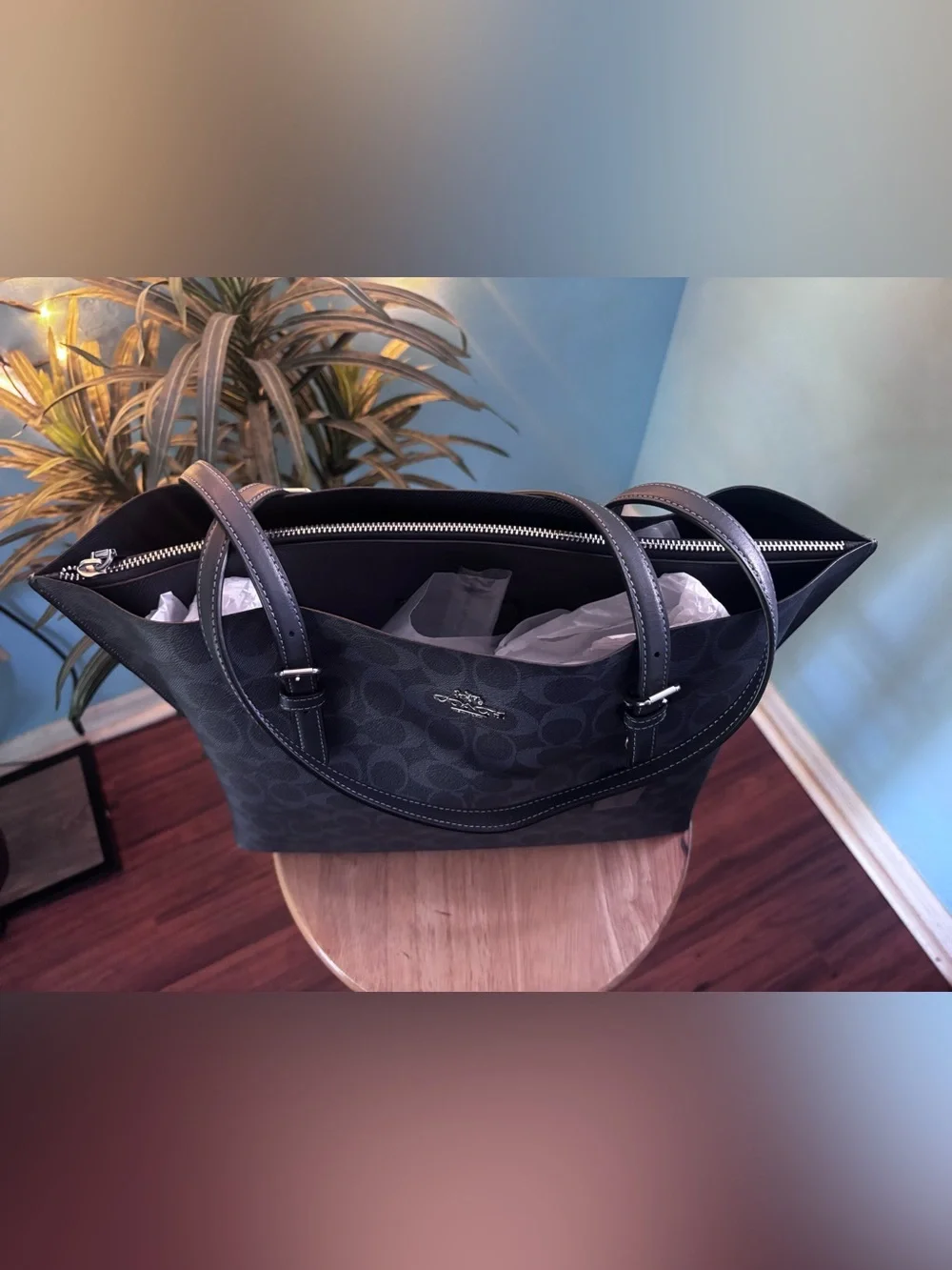 Coach Large Navy Blue Mollie Signature Tote Bag